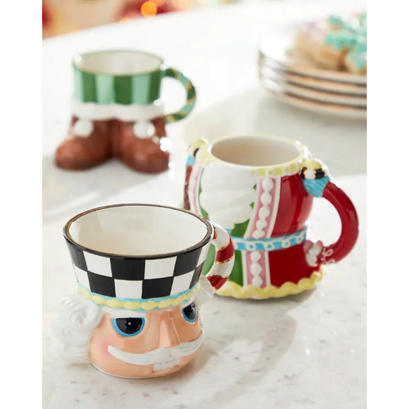 MACKENZIE-CHILDS Holiday Sweets Nutcracker Stacking Ceramic Mugs, Set of 3 NEW - Picture 4 of 5